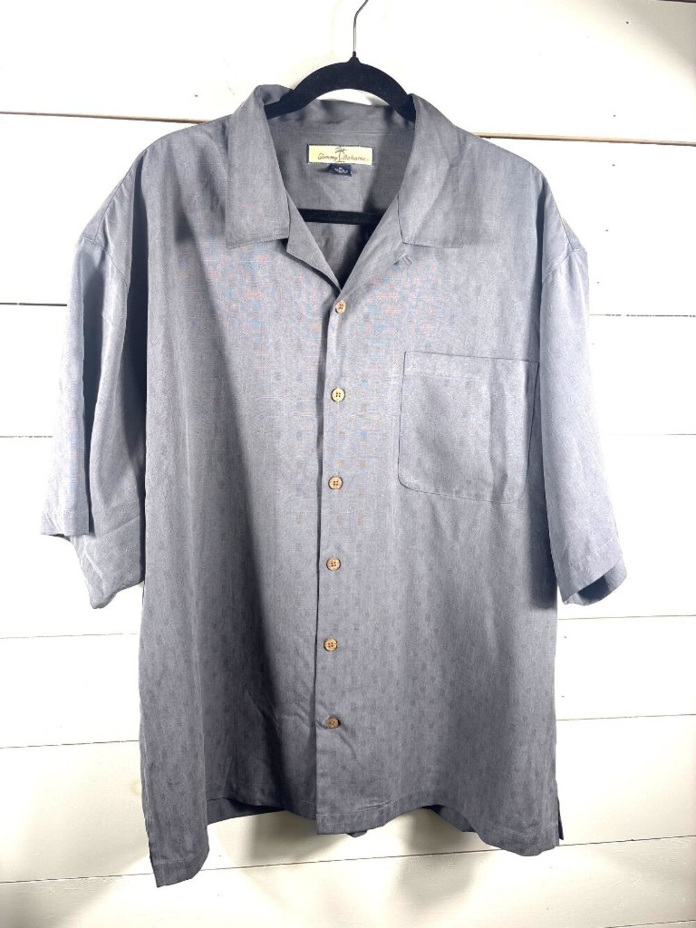 Tommy Bahama Relax XL 100% Silk Short Sleeve Button-Up Shirt In Light Gray